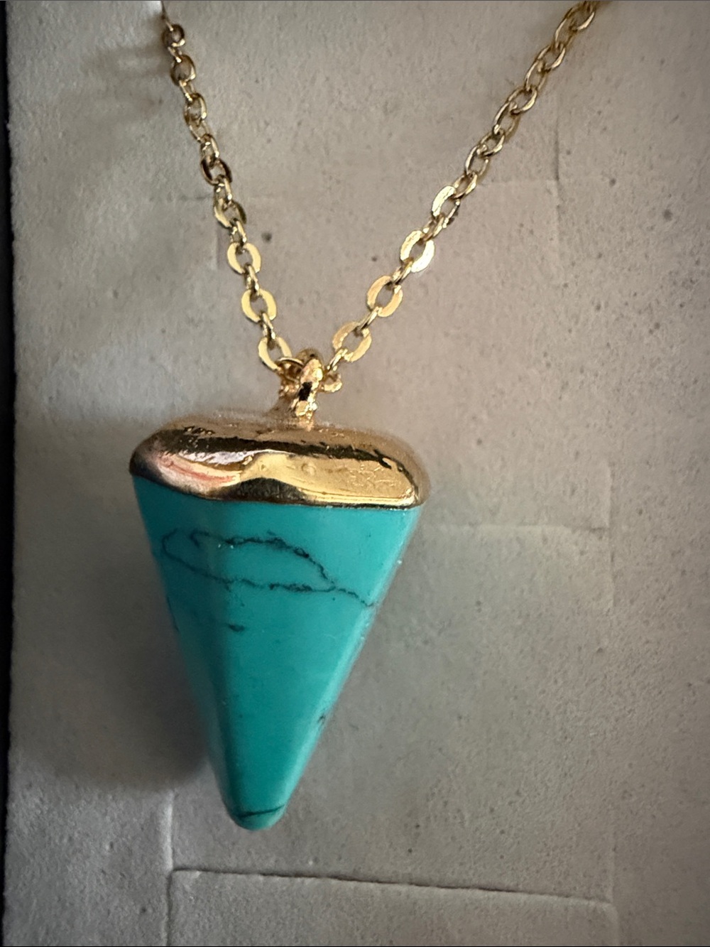 Gold-Tone Turquoise Color Cone Pendant Necklace, 18”, (J0275)